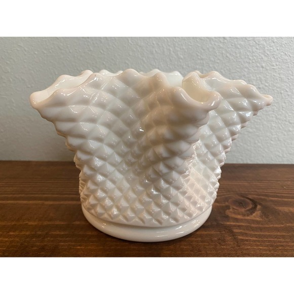 westmoreland Other - Vtg White Milk Glass Diamond Hobnail Ruffled Handkerchief Westmoreland Bowl